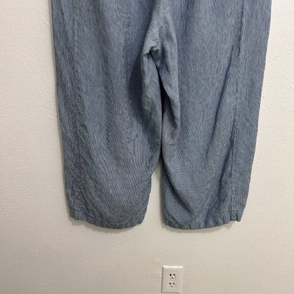 J Jill Love Linen Cropped Wide Leg Striped Pockets Blue Pants Lagenlook Size L - Picture 7 of 11